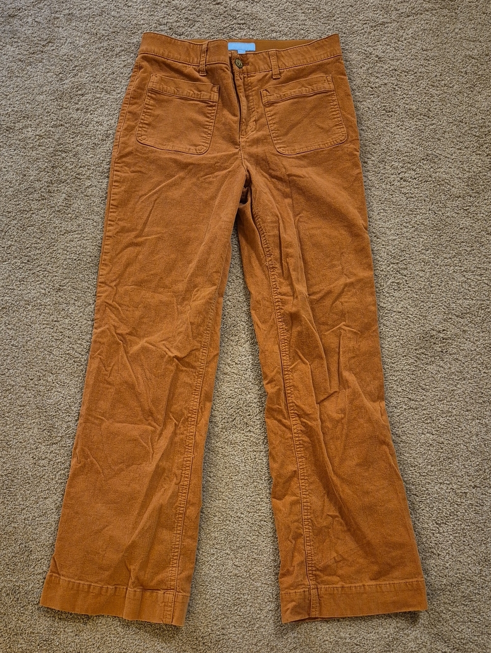 Draper James Womens Corduroy Wide-Leg Pants in Rust Orange